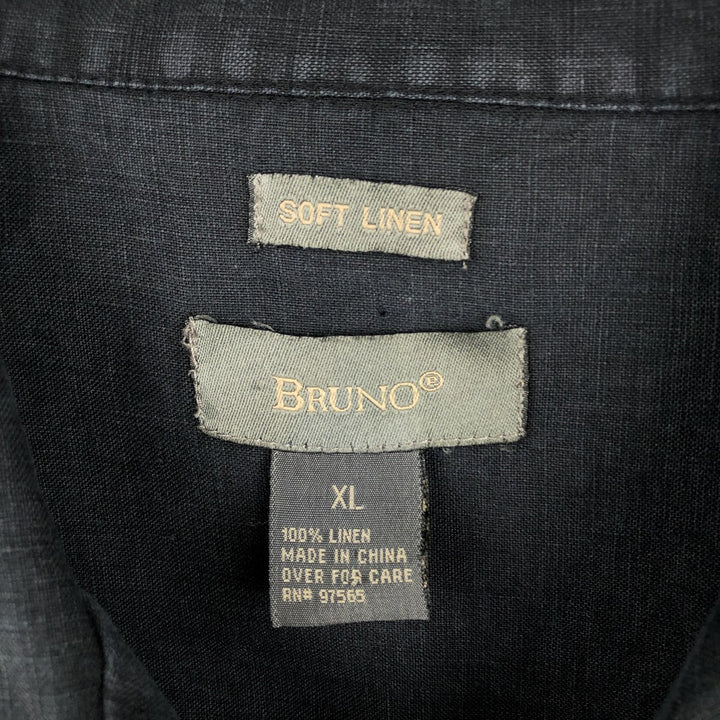 BRUNO SOFT LINEN Short-Sleeve Open-Collar Linen Shirt, Boxy Shirt, Men's XL Equivalent linen black type Vintage Second Hand