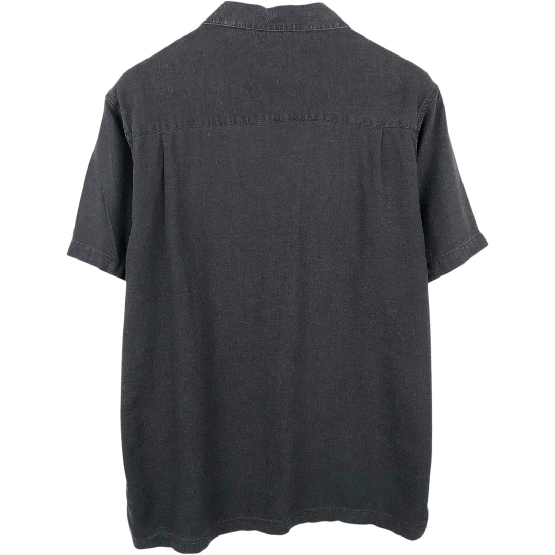 HAGGAR Washable Linen Short-Sleeve Open-Collar Rayon x Linen Box Shirt (Men's Size L) linen black type Vintage Second Hand