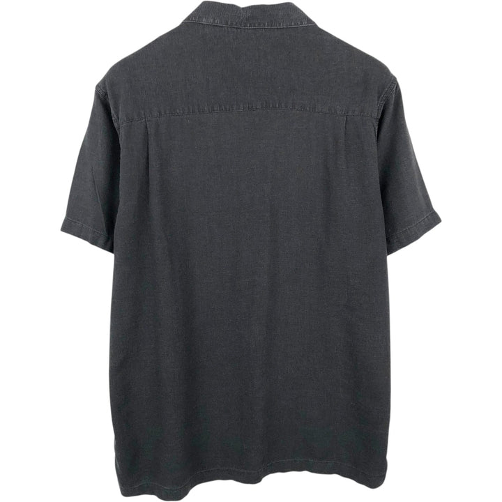 HAGGAR Washable Linen Short-Sleeve Open-Collar Rayon x Linen Box Shirt (Men's Size L) linen black type Vintage Second Hand