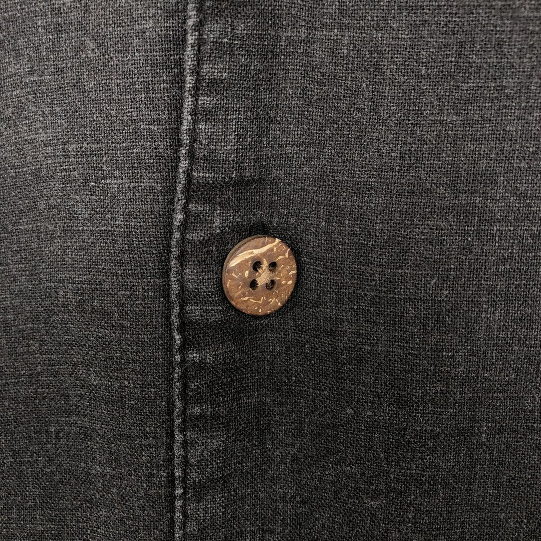 HAGGAR Washable Linen Short-Sleeve Open-Collar Rayon x Linen Box Shirt (Men's Size L) linen black type Vintage Second Hand