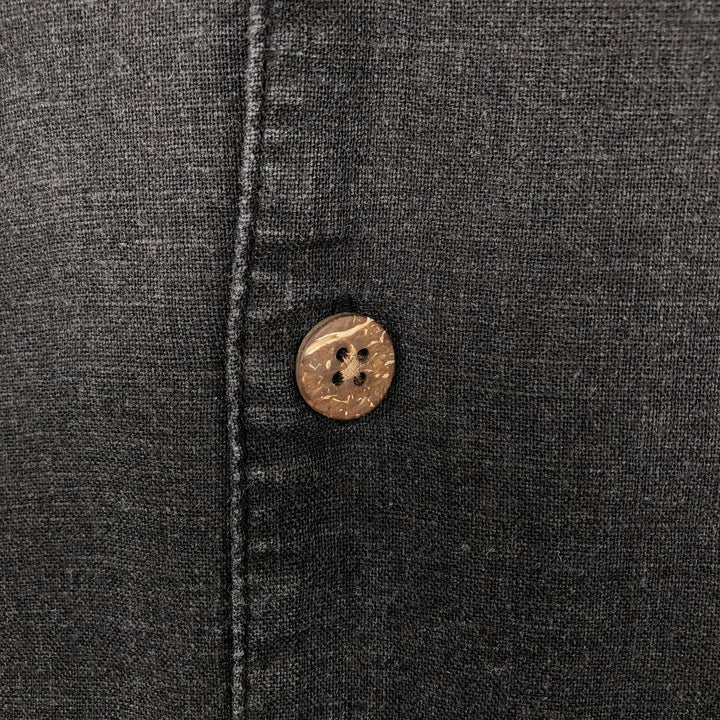 HAGGAR Washable Linen Short-Sleeve Open-Collar Rayon x Linen Box Shirt (Men's Size L) linen black type Vintage Second Hand