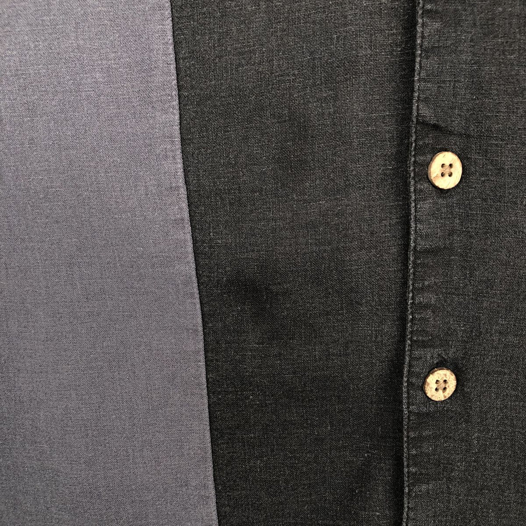 HAGGAR Washable Linen Short-Sleeve Open-Collar Rayon x Linen Box Shirt (Men's Size L) linen black type Vintage Second Hand