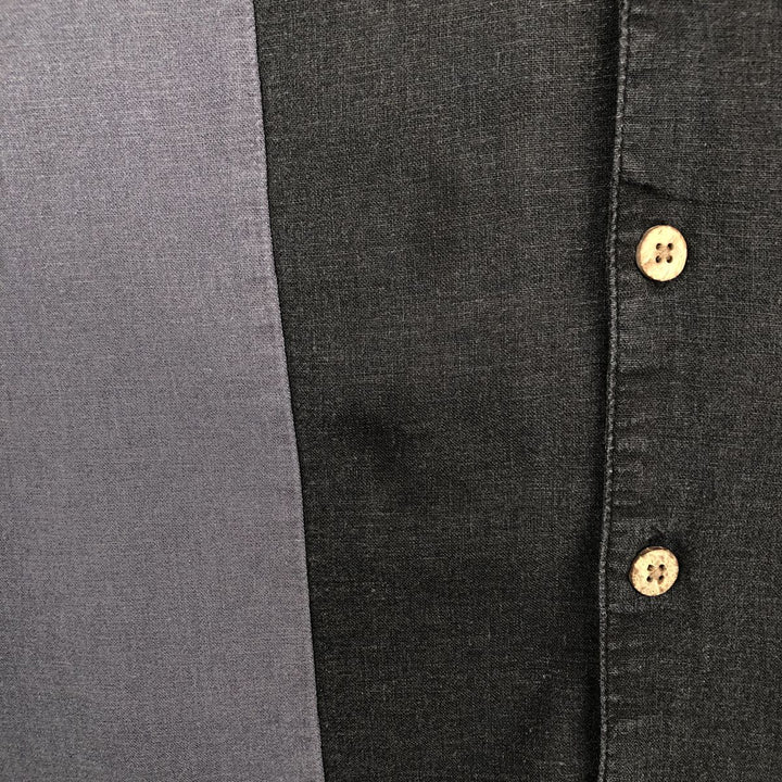 HAGGAR Washable Linen Short-Sleeve Open-Collar Rayon x Linen Box Shirt (Men's Size L) linen black type Vintage Second Hand