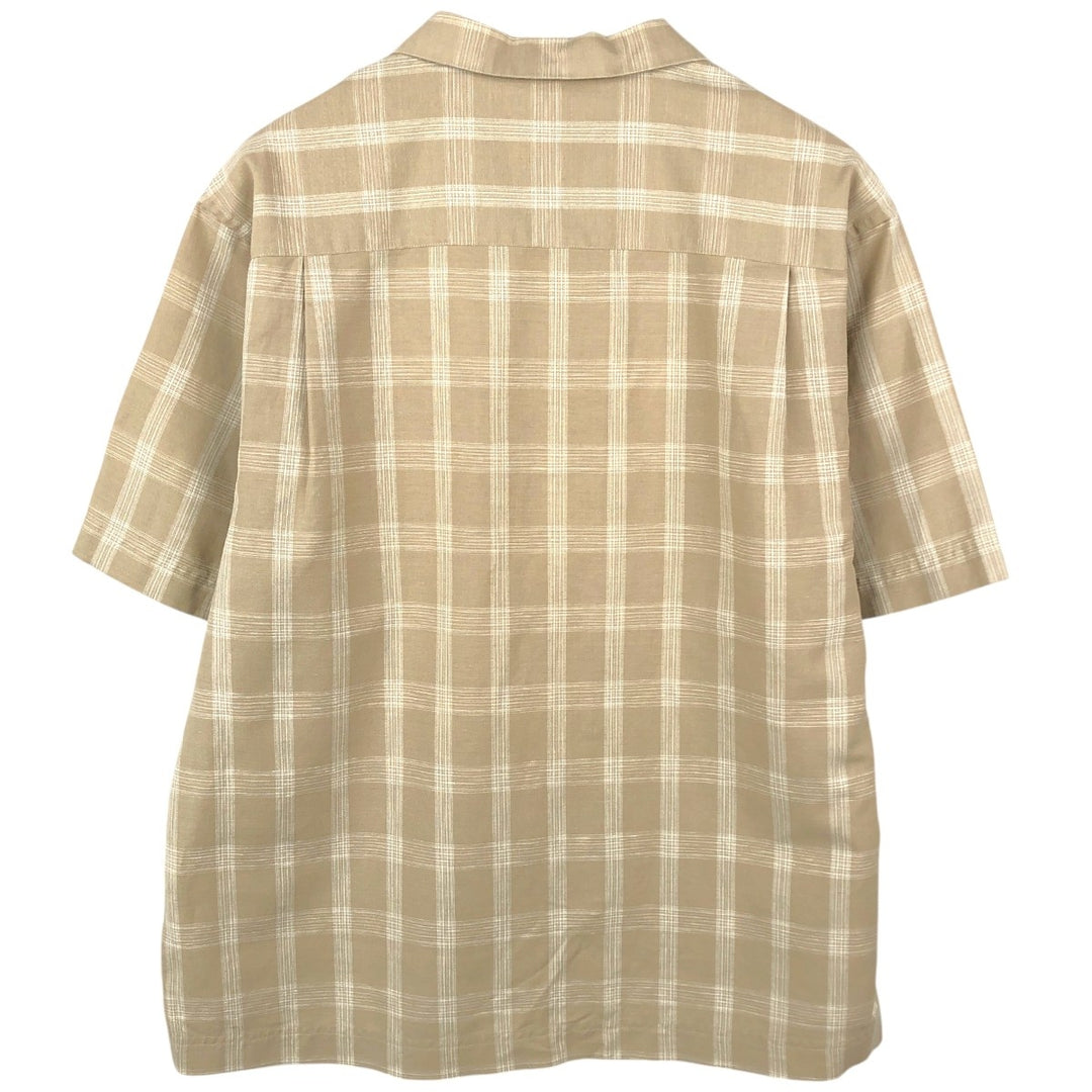 HAGGAR Q Check Pattern Short-Sleeve Open Collar Cotton x Linen Shirt, Boxy Shirt, Men's Size L (approx.) linen Beige type Vintage Second Hand