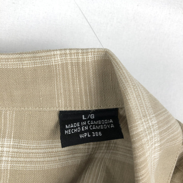 HAGGAR Q Check Pattern Short-Sleeve Open Collar Cotton x Linen Shirt, Boxy Shirt, Men's Size L (approx.) linen Beige type Vintage Second Hand