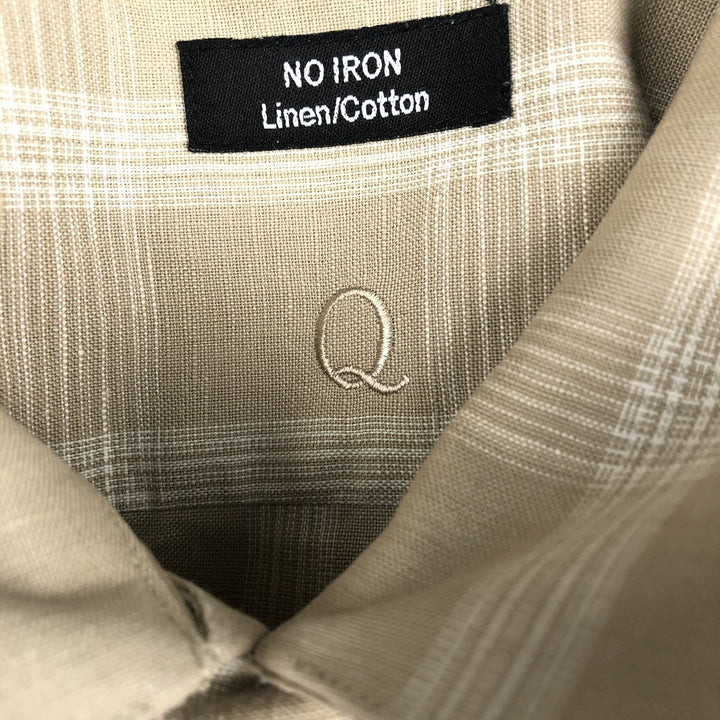HAGGAR Q Check Pattern Short-Sleeve Open Collar Cotton x Linen Shirt, Boxy Shirt, Men's Size L (approx.) linen Beige type Vintage Second Hand