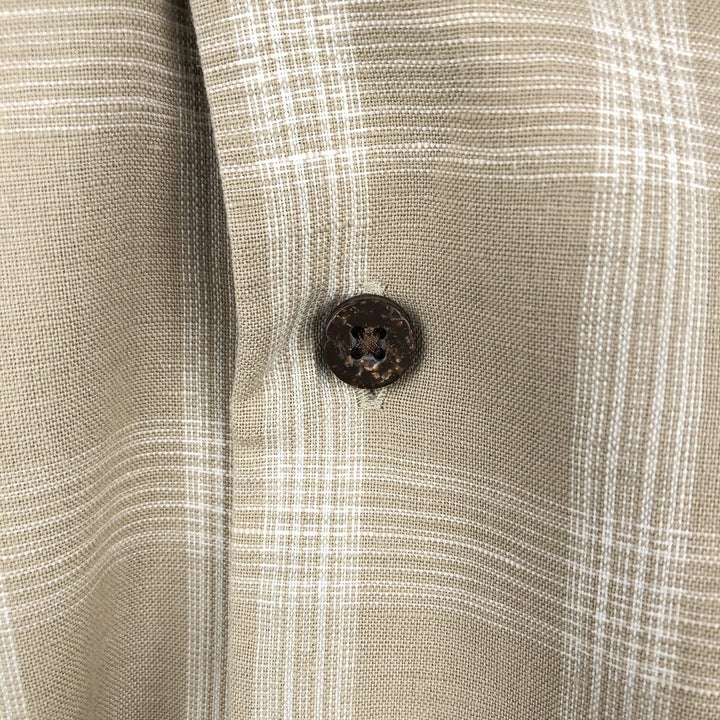 HAGGAR Q Check Pattern Short-Sleeve Open Collar Cotton x Linen Shirt, Boxy Shirt, Men's Size L (approx.) linen Beige type Vintage Second Hand