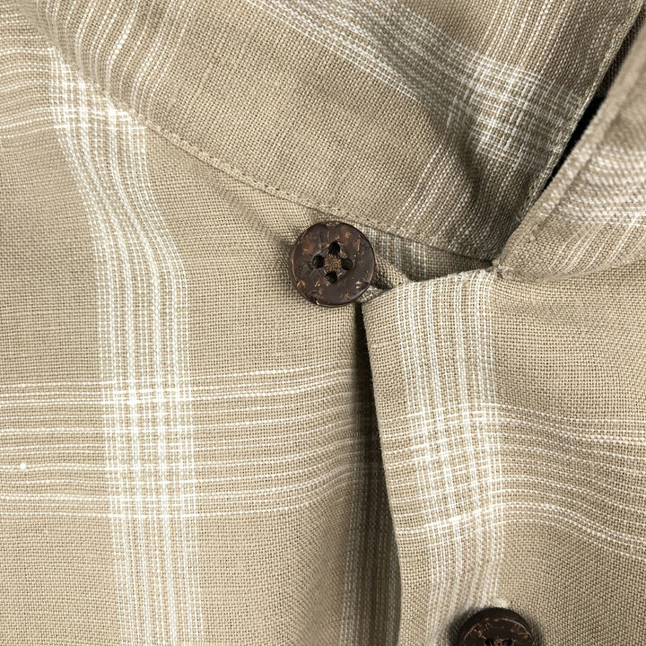 HAGGAR Q Check Pattern Short-Sleeve Open Collar Cotton x Linen Shirt, Boxy Shirt, Men's Size L (approx.) linen Beige type Vintage Second Hand
