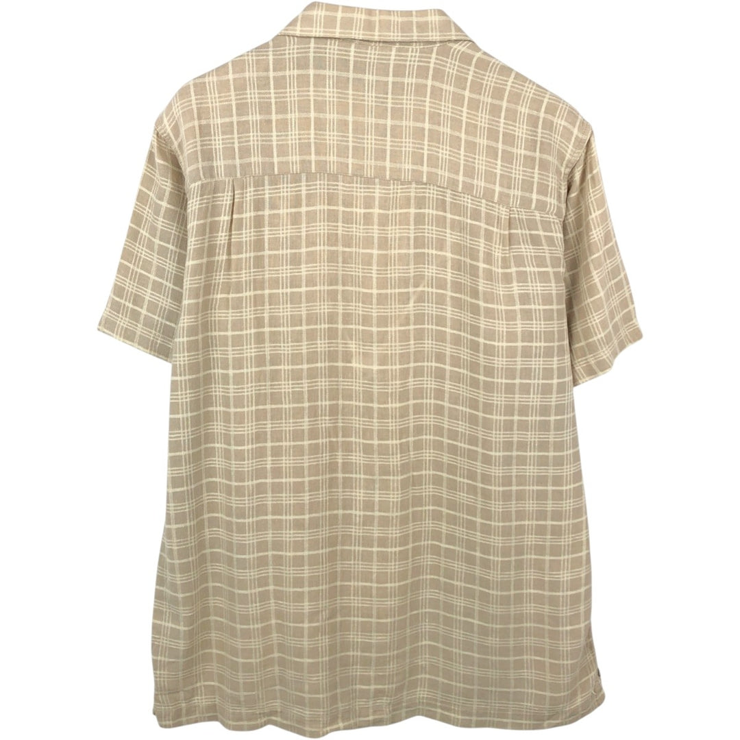 HAGGAR WASHABLE LINEN Check Pattern Short-Sleeve Open Collar Rayon x Linen Shirt, Boxy Shirt, Men's Size M (approx.) linen Beige type Vintage Second Hand
