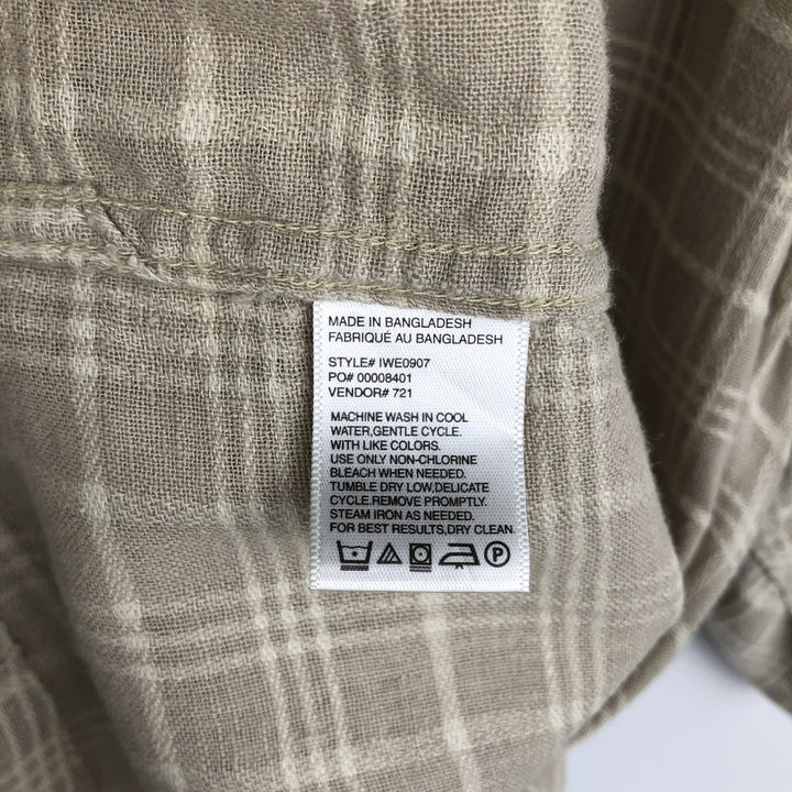 HAGGAR WASHABLE LINEN Check Pattern Short-Sleeve Open Collar Rayon x Linen Shirt, Boxy Shirt, Men's Size M (approx.) linen Beige type Vintage Second Hand