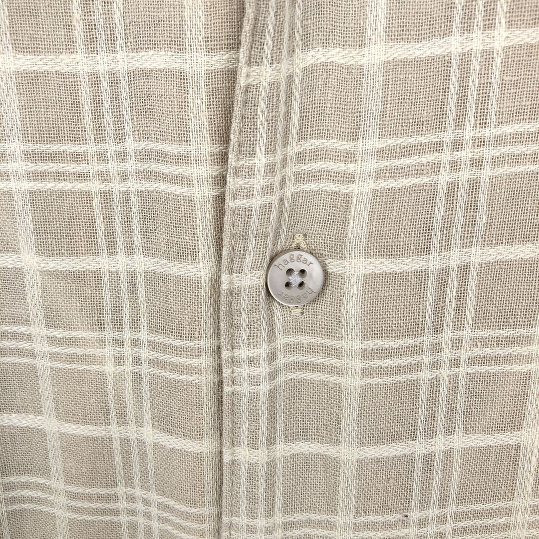HAGGAR WASHABLE LINEN Check Pattern Short-Sleeve Open Collar Rayon x Linen Shirt, Boxy Shirt, Men's Size M (approx.) linen Beige type Vintage Second Hand