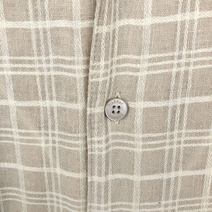 HAGGAR WASHABLE LINEN Check Pattern Short-Sleeve Open Collar Rayon x Linen Shirt, Boxy Shirt, Men's Size M (approx.) linen Beige type Vintage Second Hand