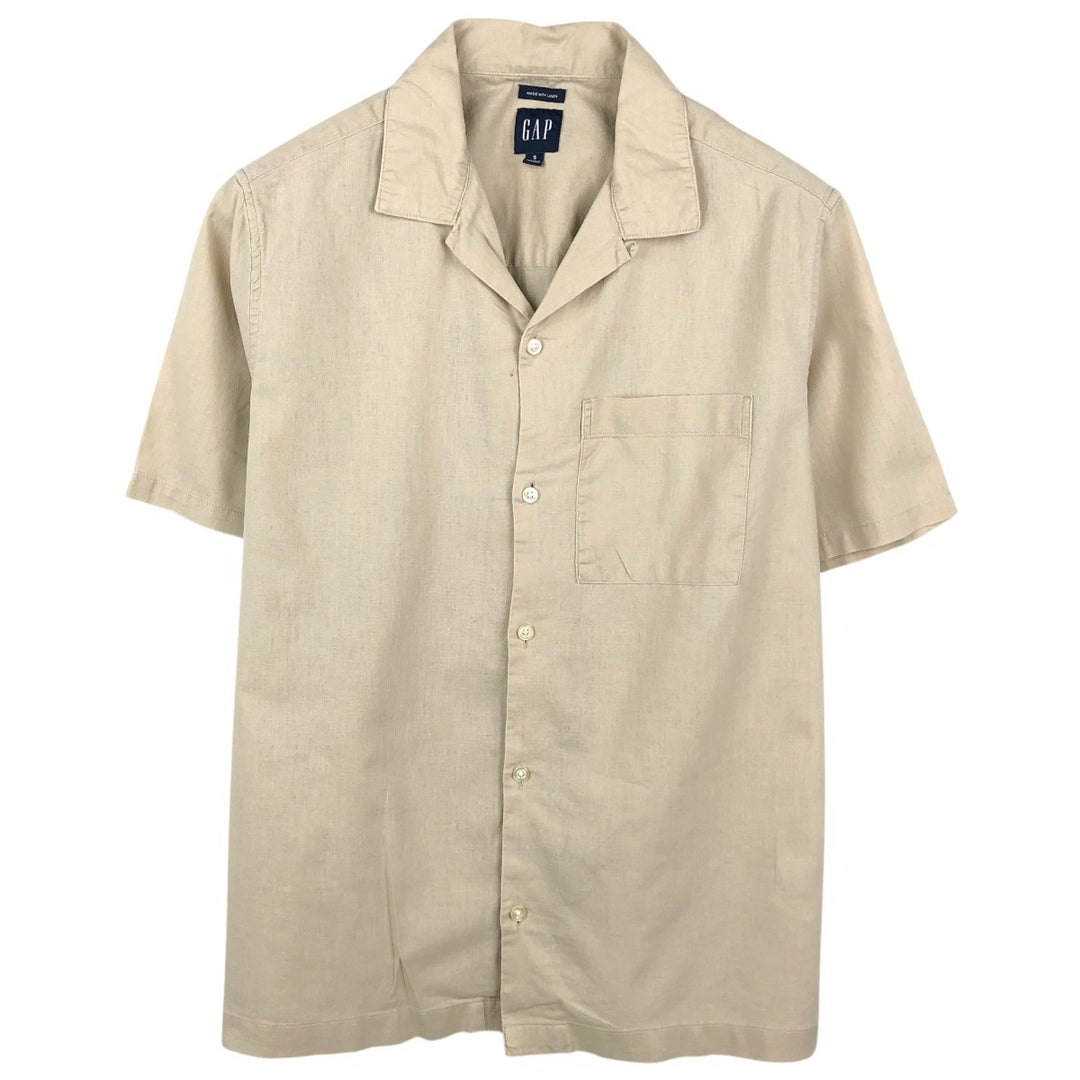 90'S Gap (Old Gap) Short-Sleeve Open-Collar Cotton x Linen Shirt, Boxy Shirt, Men's Size S (Equivalent), Vintage linen Beige type Vintage Second Hand