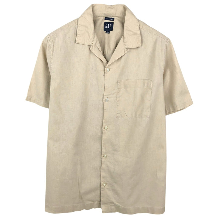 90'S Gap (Old Gap) Short-Sleeve Open-Collar Cotton x Linen Shirt, Boxy Shirt, Men's Size S (Equivalent), Vintage linen Beige type Vintage Second Hand