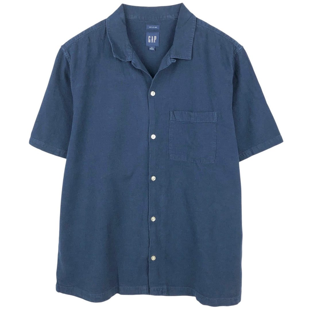 90'S Gap (Old Gap) Short-Sleeve Open-Collar Cotton x Linen Shirt, Boxy Shirt, Men's Size L (Equivalent), Vintage linen navy blue type Vintage Second Hand