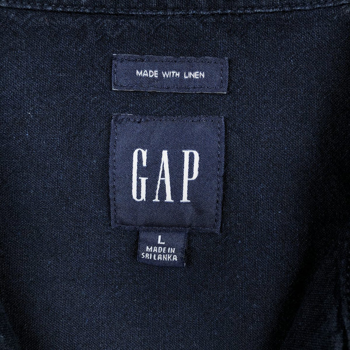 90'S Gap (Old Gap) Short-Sleeve Open-Collar Cotton x Linen Shirt, Boxy Shirt, Men's Size L (Equivalent), Vintage linen navy blue type Vintage Second Hand