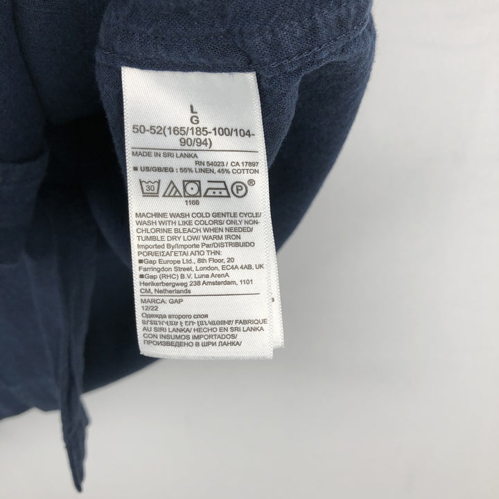 90'S Gap (Old Gap) Short-Sleeve Open-Collar Cotton x Linen Shirt, Boxy Shirt, Men's Size L (Equivalent), Vintage linen navy blue type Vintage Second Hand