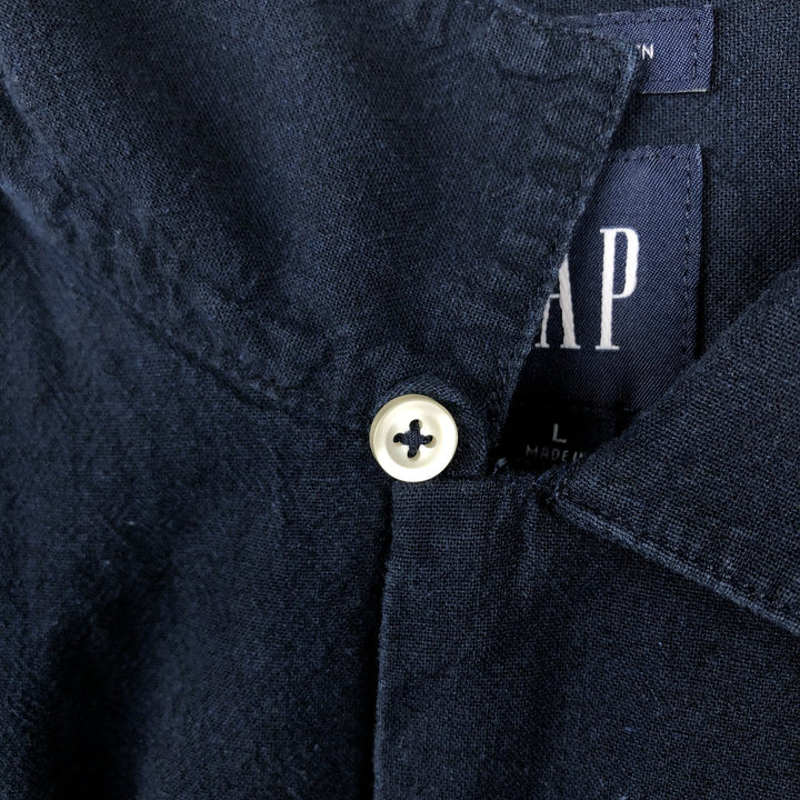 90'S Gap (Old Gap) Short-Sleeve Open-Collar Cotton x Linen Shirt, Boxy Shirt, Men's Size L (Equivalent), Vintage linen navy blue type Vintage Second Hand