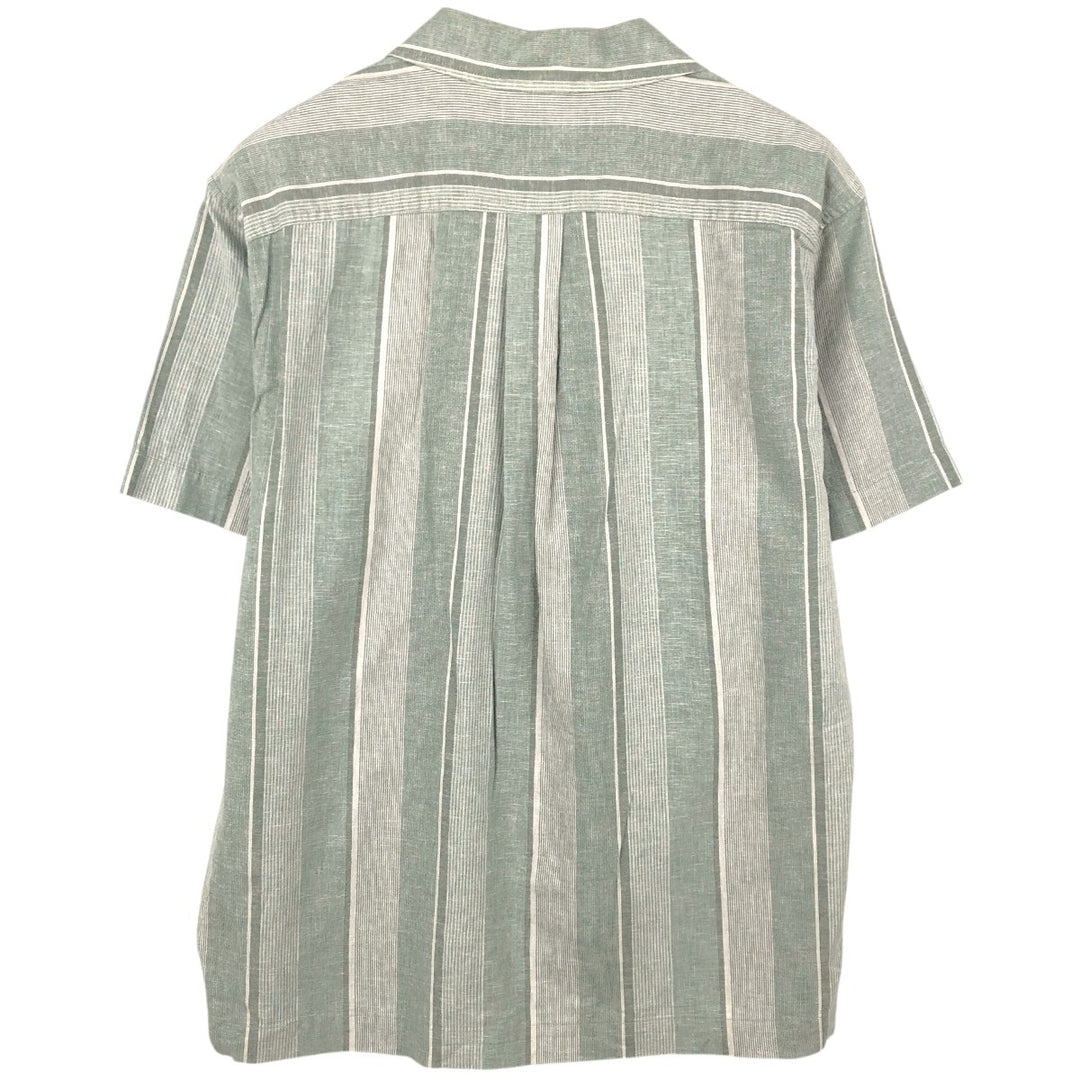 Eddie Bauer Stripe Pattern Short-Sleeve Open Collar Cotton x Hemp Box Shirt (Men's Size M) Hemp green type Vintage Second Hand
