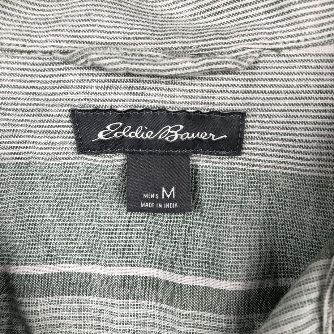 Eddie Bauer Stripe Pattern Short-Sleeve Open Collar Cotton x Hemp Box Shirt (Men's Size M) Hemp green type Vintage Second Hand