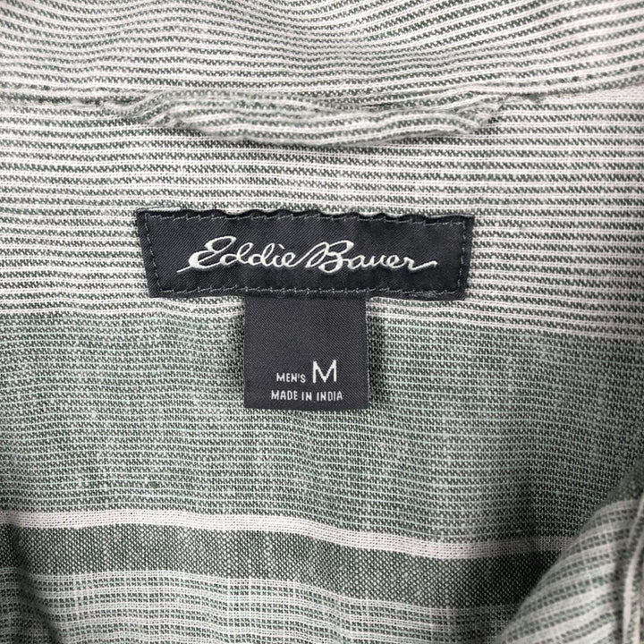 Eddie Bauer Stripe Pattern Short-Sleeve Open Collar Cotton x Hemp Box Shirt (Men's Size M) Hemp green type Vintage Second Hand