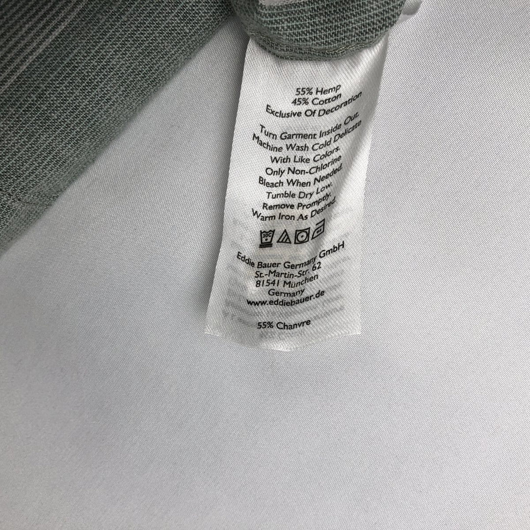 Eddie Bauer Stripe Pattern Short-Sleeve Open Collar Cotton x Hemp Box Shirt (Men's Size M) Hemp green type Vintage Second Hand