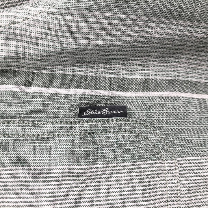 Eddie Bauer Stripe Pattern Short-Sleeve Open Collar Cotton x Hemp Box Shirt (Men's Size M) Hemp green type Vintage Second Hand