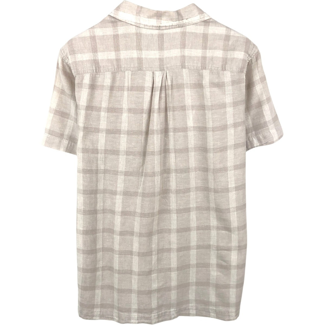 Eddie Bauer Check Pattern Short-Sleeve Open Collar Cotton x Linen Shirt, Boxy Shirt, Men's Size S (approx.) linen Beige type Vintage Second Hand