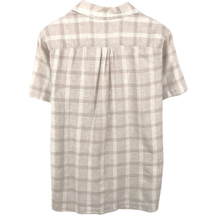 Eddie Bauer Check Pattern Short-Sleeve Open Collar Cotton x Linen Shirt, Boxy Shirt, Men's Size S (approx.) linen Beige type Vintage Second Hand
