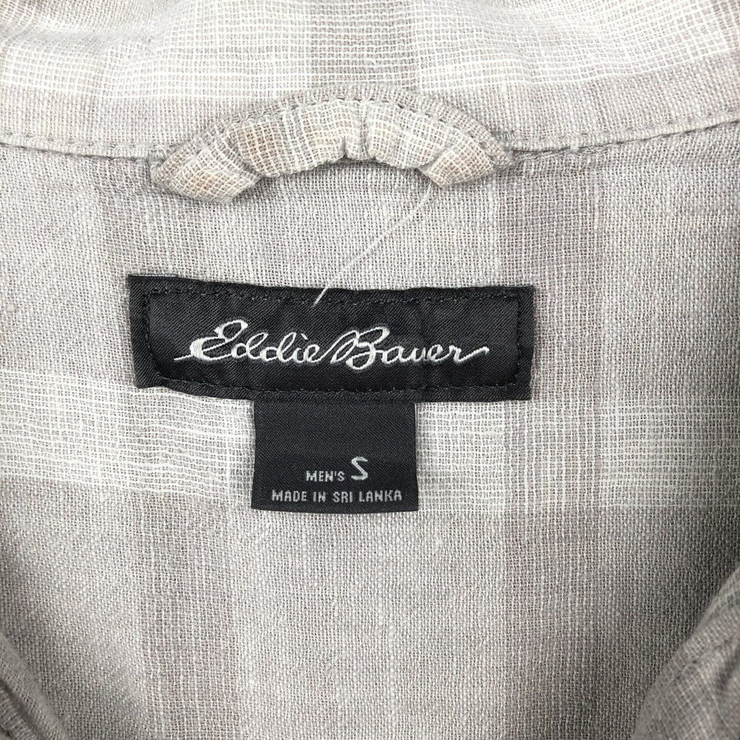 Eddie Bauer Check Pattern Short-Sleeve Open Collar Cotton x Linen Shirt, Boxy Shirt, Men's Size S (approx.) linen Beige type Vintage Second Hand