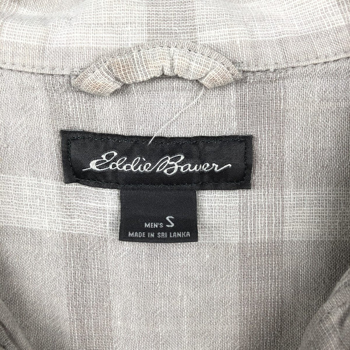Eddie Bauer Check Pattern Short-Sleeve Open Collar Cotton x Linen Shirt, Boxy Shirt, Men's Size S (approx.) linen Beige type Vintage Second Hand