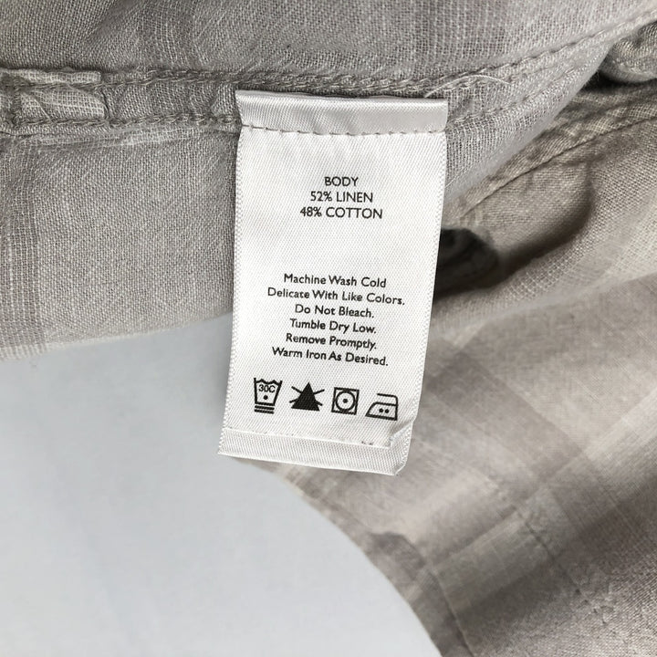 Eddie Bauer Check Pattern Short-Sleeve Open Collar Cotton x Linen Shirt, Boxy Shirt, Men's Size S (approx.) linen Beige type Vintage Second Hand