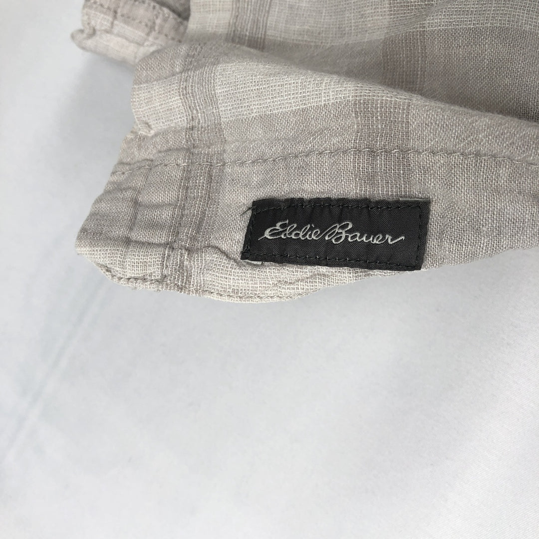 Eddie Bauer Check Pattern Short-Sleeve Open Collar Cotton x Linen Shirt, Boxy Shirt, Men's Size S (approx.) linen Beige type Vintage Second Hand