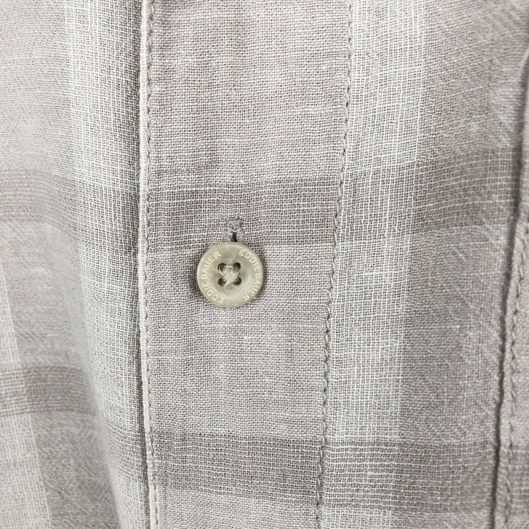 Eddie Bauer Check Pattern Short-Sleeve Open Collar Cotton x Linen Shirt, Boxy Shirt, Men's Size S (approx.) linen Beige type Vintage Second Hand