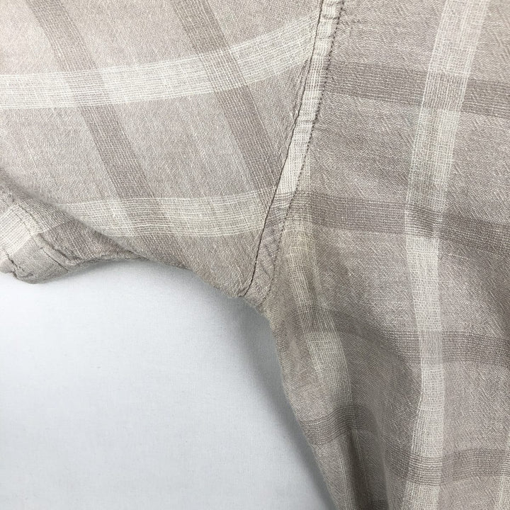 Eddie Bauer Check Pattern Short-Sleeve Open Collar Cotton x Linen Shirt, Boxy Shirt, Men's Size S (approx.) linen Beige type Vintage Second Hand