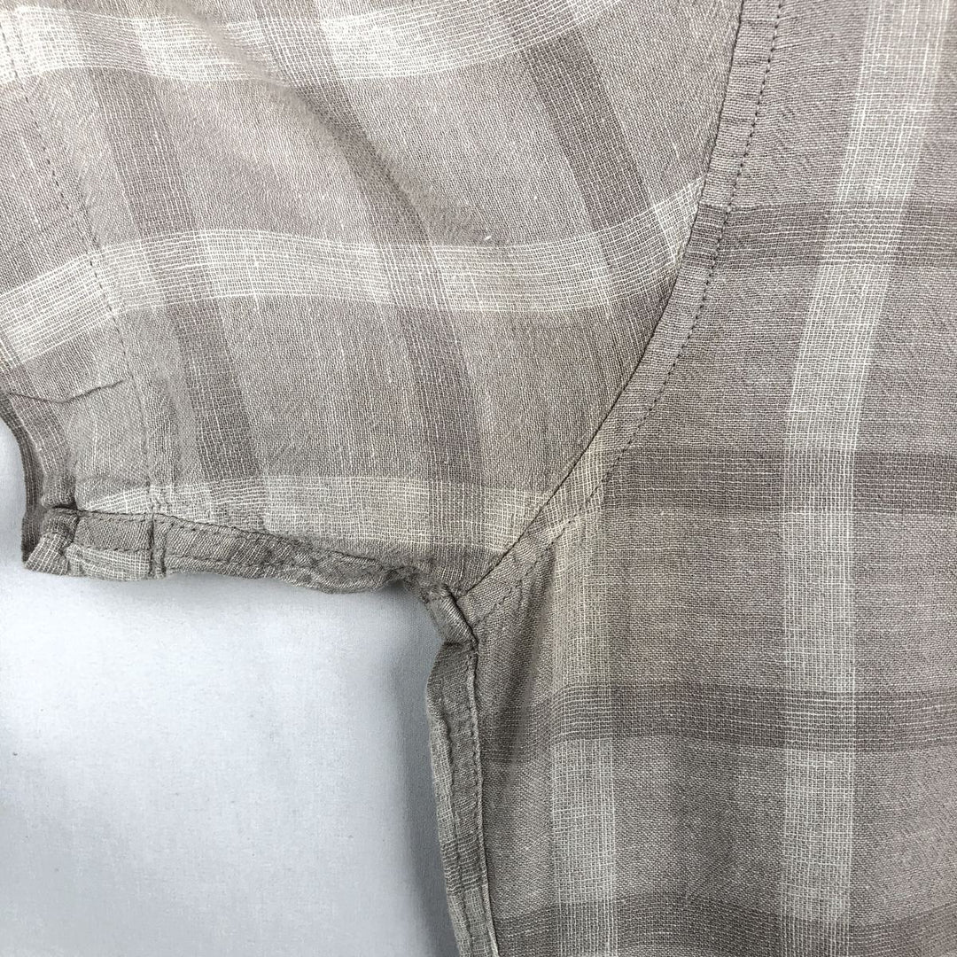 Eddie Bauer Check Pattern Short-Sleeve Open Collar Cotton x Linen Shirt, Boxy Shirt, Men's Size S (approx.) linen Beige type Vintage Second Hand