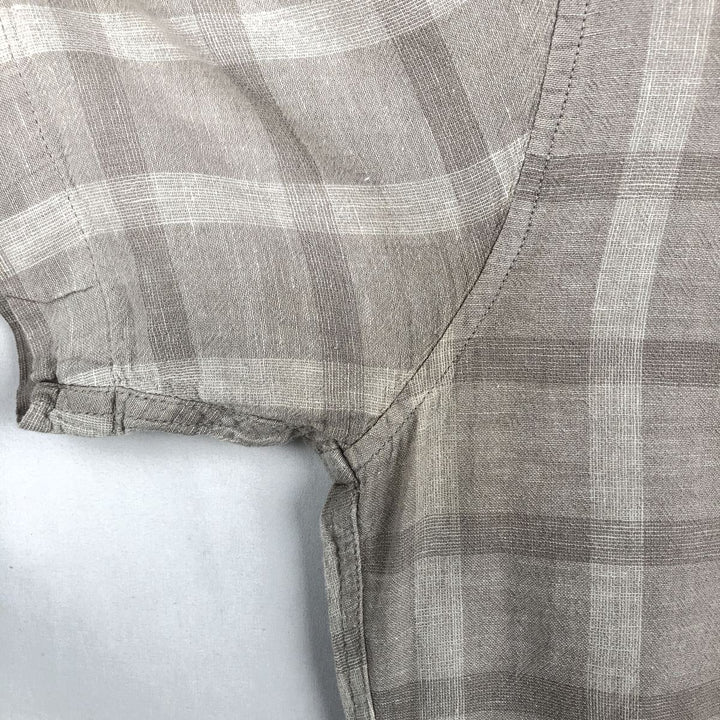 Eddie Bauer Check Pattern Short-Sleeve Open Collar Cotton x Linen Shirt, Boxy Shirt, Men's Size S (approx.) linen Beige type Vintage Second Hand