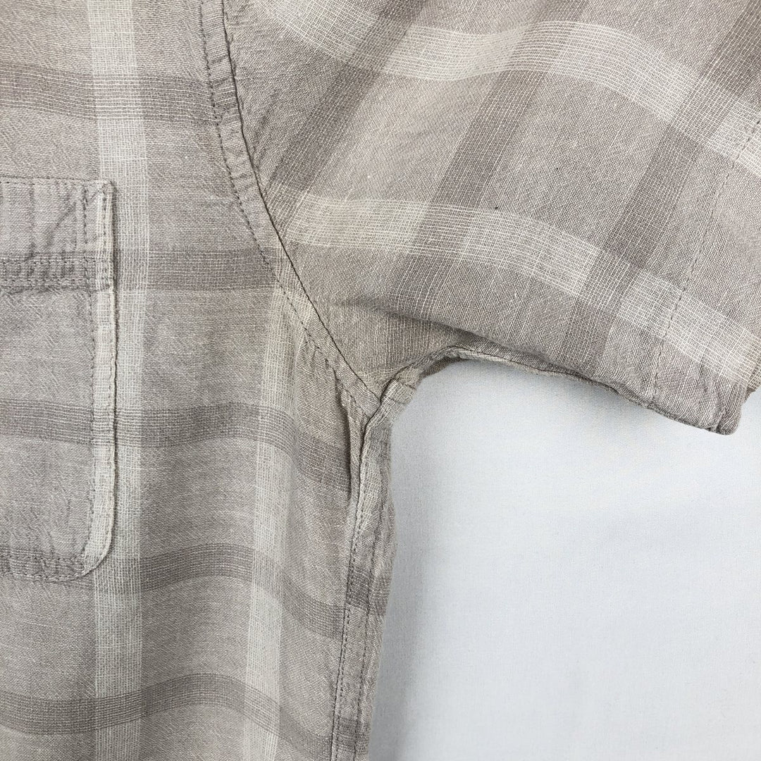 Eddie Bauer Check Pattern Short-Sleeve Open Collar Cotton x Linen Shirt, Boxy Shirt, Men's Size S (approx.) linen Beige type Vintage Second Hand
