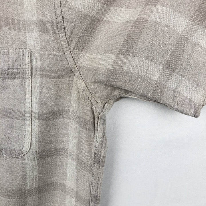 Eddie Bauer Check Pattern Short-Sleeve Open Collar Cotton x Linen Shirt, Boxy Shirt, Men's Size S (approx.) linen Beige type Vintage Second Hand