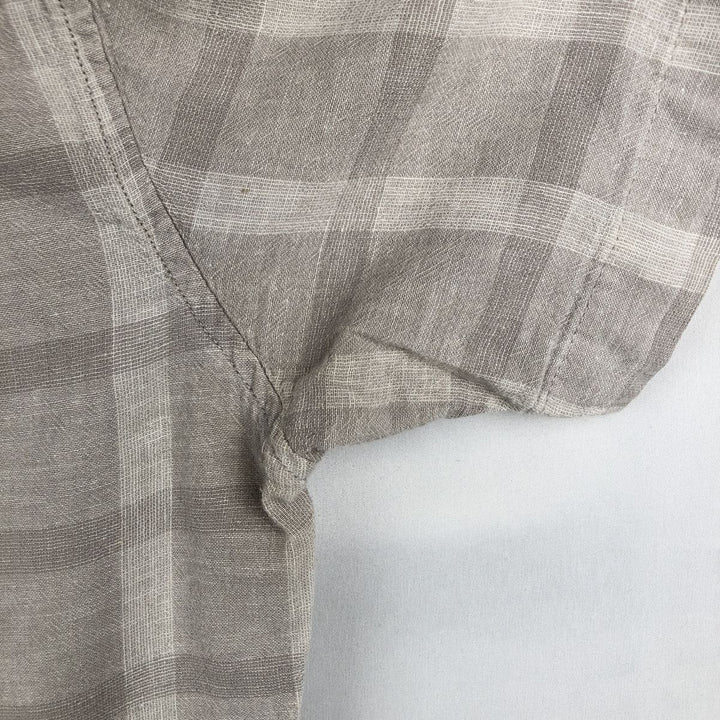Eddie Bauer Check Pattern Short-Sleeve Open Collar Cotton x Linen Shirt, Boxy Shirt, Men's Size S (approx.) linen Beige type Vintage Second Hand