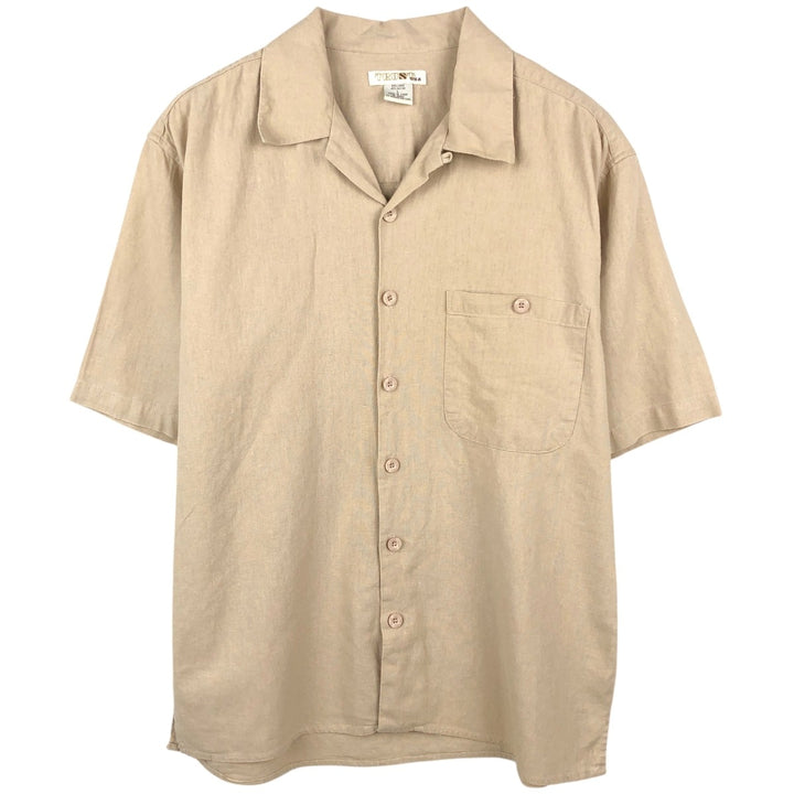 TRUST Short-Sleeve Open-Collar Rayon x Linen Shirt, Boxy Fit, Men's Size L (approx.) linen Beige type Vintage Second Hand