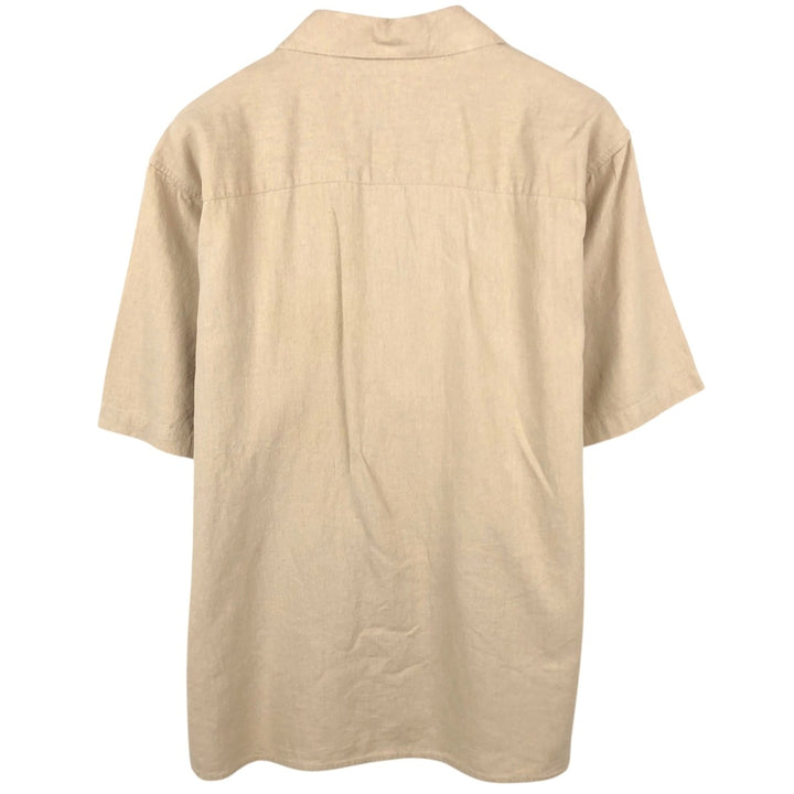 TRUST Short-Sleeve Open-Collar Rayon x Linen Shirt, Boxy Fit, Men's Size L (approx.) linen Beige type Vintage Second Hand