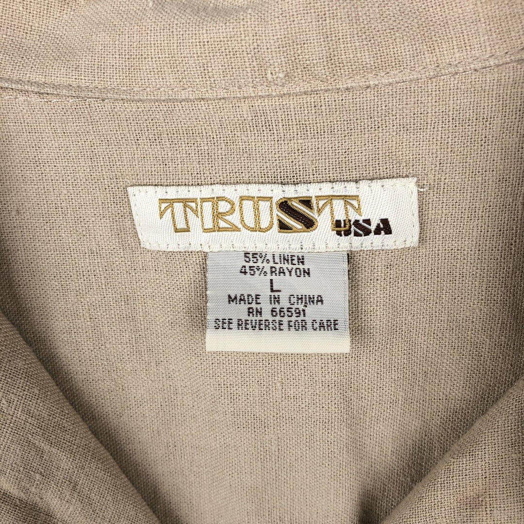 TRUST Short-Sleeve Open-Collar Rayon x Linen Shirt, Boxy Fit, Men's Size L (approx.) linen Beige type Vintage Second Hand