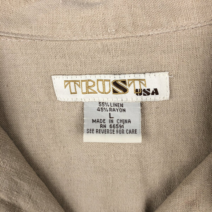 TRUST Short-Sleeve Open-Collar Rayon x Linen Shirt, Boxy Fit, Men's Size L (approx.) linen Beige type Vintage Second Hand
