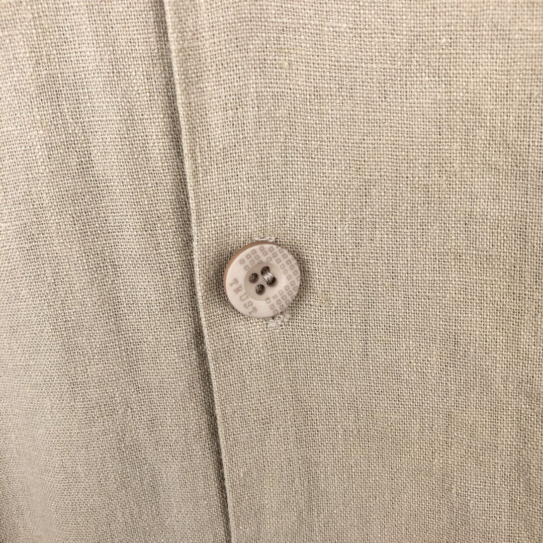TRUST Short-Sleeve Open-Collar Rayon x Linen Shirt, Boxy Fit, Men's Size L (approx.) linen Beige type Vintage Second Hand