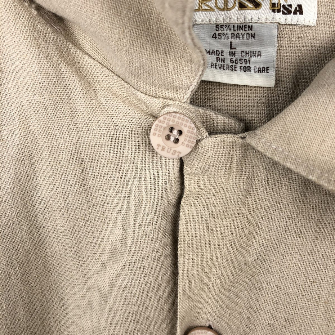 TRUST Short-Sleeve Open-Collar Rayon x Linen Shirt, Boxy Fit, Men's Size L (approx.) linen Beige type Vintage Second Hand