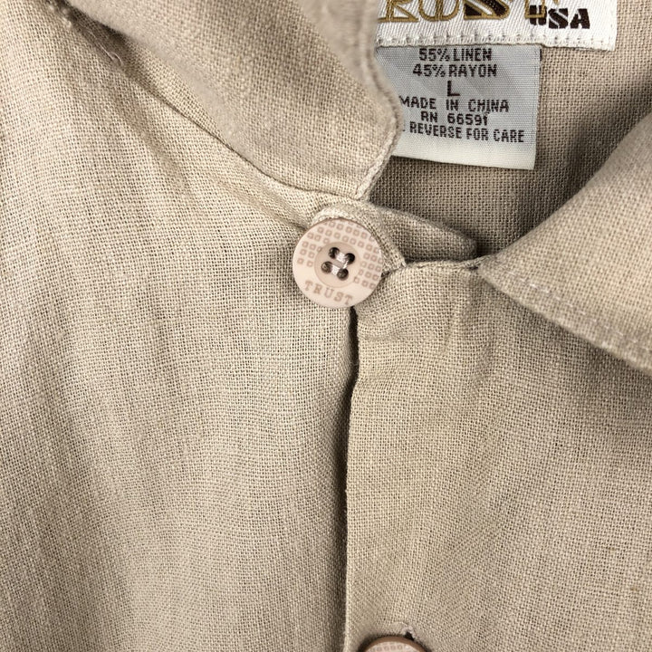 TRUST Short-Sleeve Open-Collar Rayon x Linen Shirt, Boxy Fit, Men's Size L (approx.) linen Beige type Vintage Second Hand