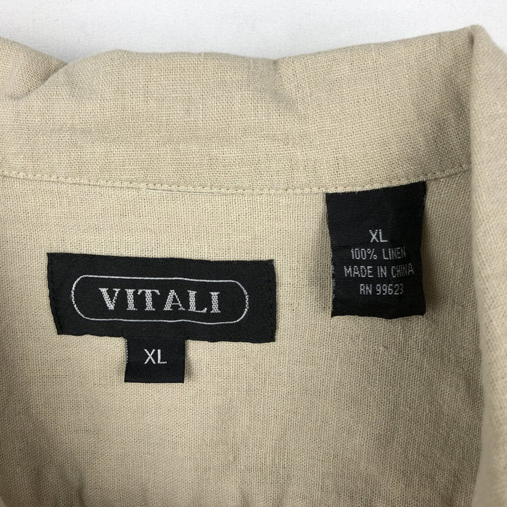 VITALI Short-Sleeve Open-Collar Linen Shirt, Boxy Fit, Men's Size XL (approx.) linen Beige type Vintage Second Hand