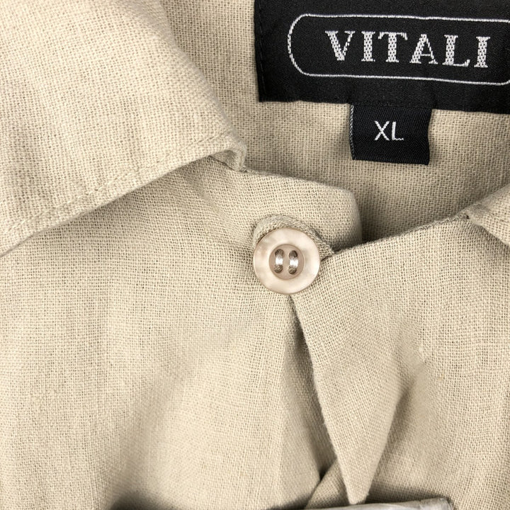 VITALI Short-Sleeve Open-Collar Linen Shirt, Boxy Fit, Men's Size XL (approx.) linen Beige type Vintage Second Hand