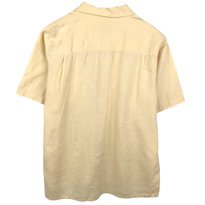 BRUNO SOFT LINEN Short-Sleeve Open-Collar Linen Shirt, Boxy Shirt, Men's Size L (approx.) linen yellow type Vintage Second Hand
